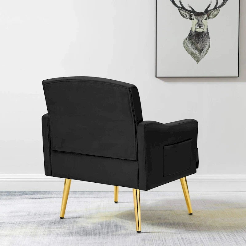 Fauteuil d'appoint en velours, fauteuil rembourré capitonné confortable, pieds dorés - 28,7 l