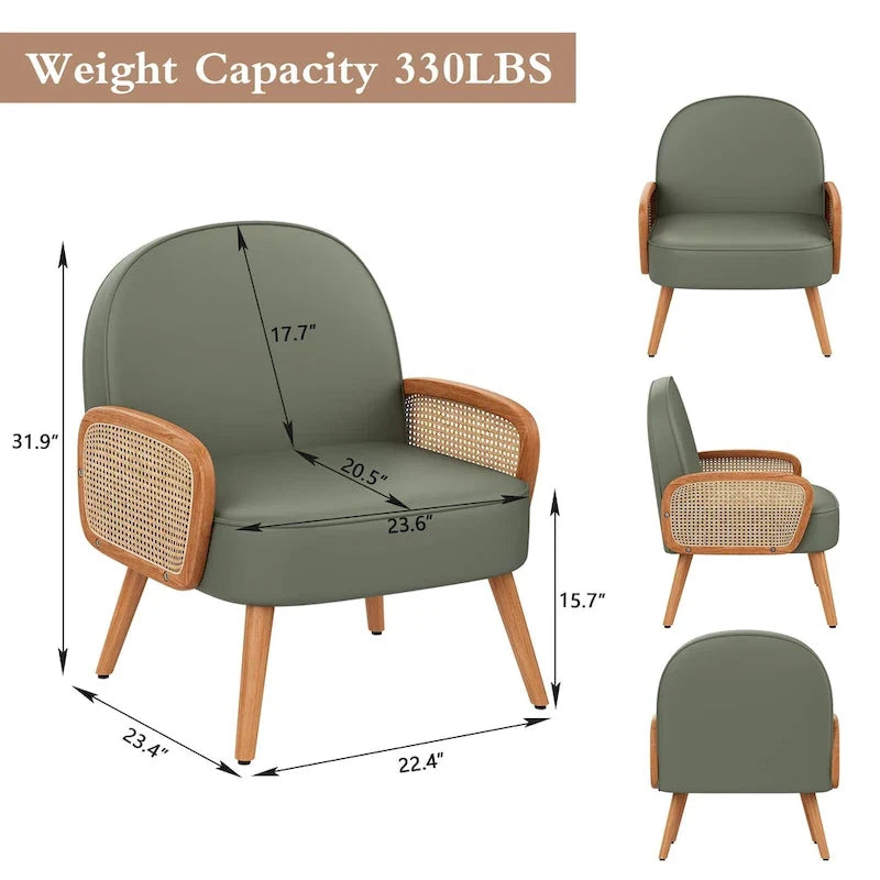 Accent Chair Armchair with Rattan Arms Upholstered Rattan Boho Accent Chair for Living Room Bedroom