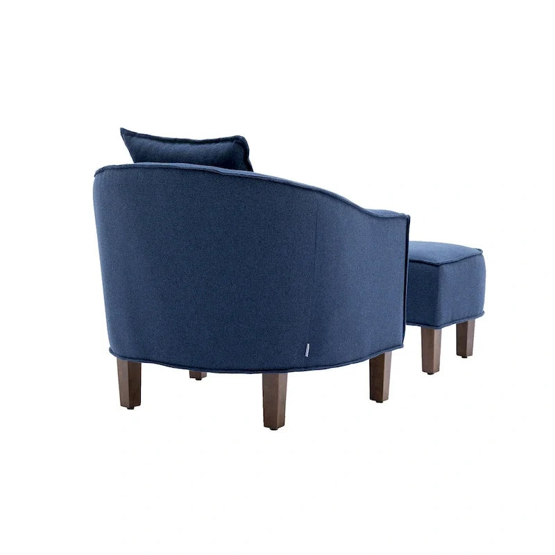 Linen/Polyester Upholstered Mid Century Barrel Chair with Ottoman