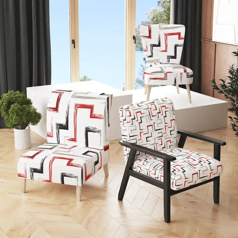 Designart Multicolor Trendy Geometric  Upholstered Patterned Accent Chair and Arm Chair