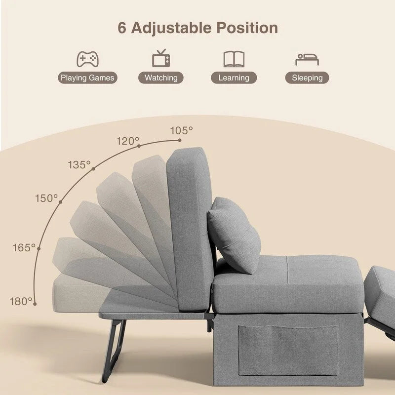 4 in 1 Convertible Sofa Bed Sleeper Sofa Chair Couch Bed, Lounger Adjustable Folding Ottoman Backrest for Living Room, Bedroom