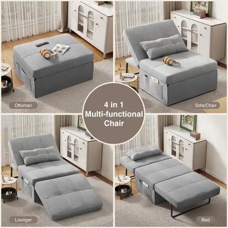 4 in 1 Convertible Sofa Bed Sleeper Sofa Chair Couch Bed, Lounger Adjustable Folding Ottoman Backrest for Living Room, Bedroom