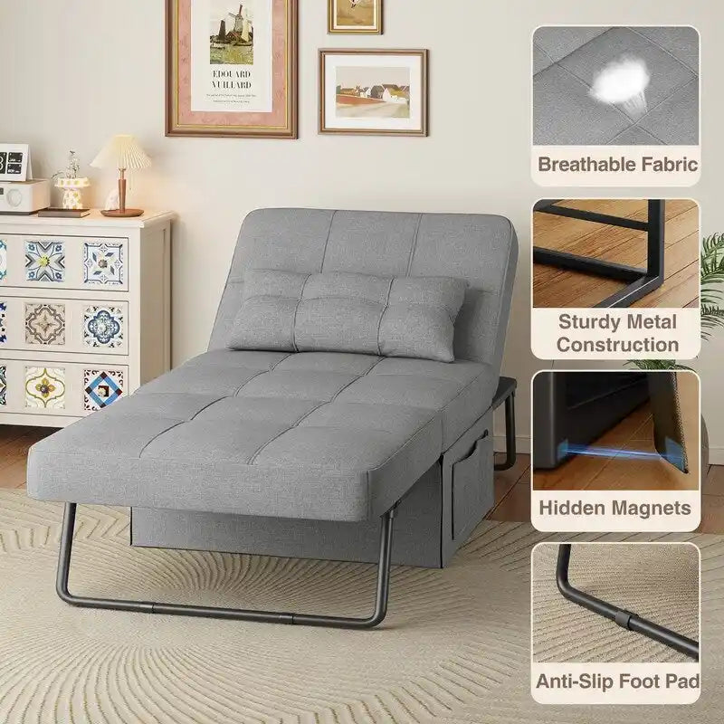 4 in 1 Convertible Sofa Bed Sleeper Sofa Chair Couch Bed, Lounger Adjustable Folding Ottoman Backrest for Living Room, Bedroom