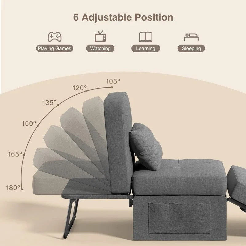 4 in 1 Convertible Sofa Bed Sleeper Sofa Chair Couch Bed, Lounger Adjustable Folding Ottoman Backrest for Living Room, Bedroom