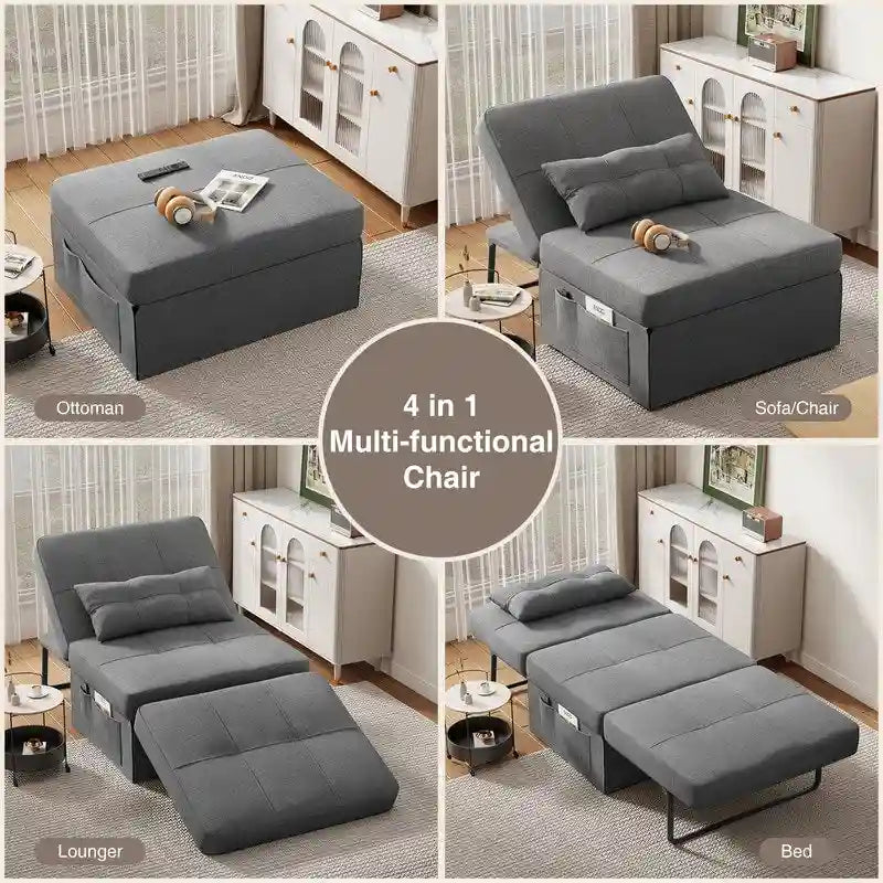 4 in 1 Convertible Sofa Bed Sleeper Sofa Chair Couch Bed, Lounger Adjustable Folding Ottoman Backrest for Living Room, Bedroom