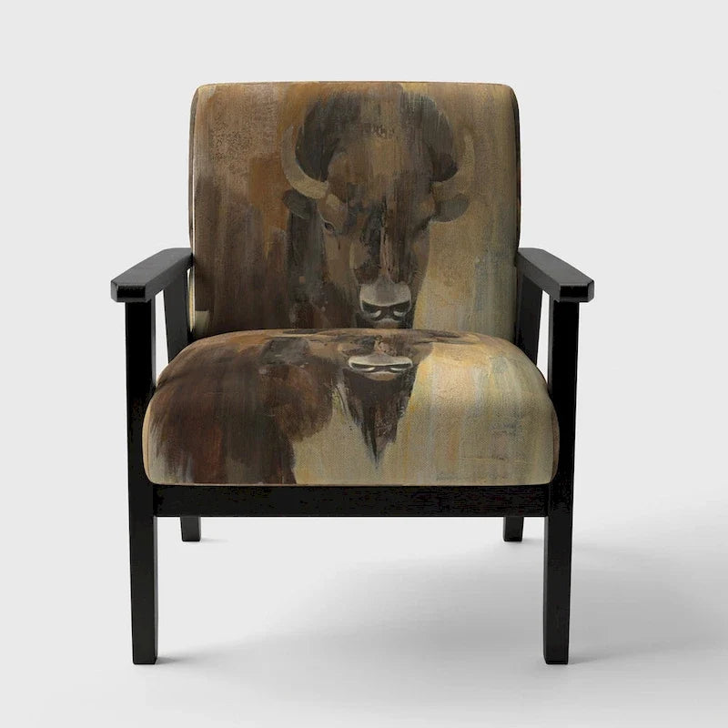 Designart Into The Wild Gold Buffalo Upholstered Modern Farmhouse Accent Chair - Arm Chair