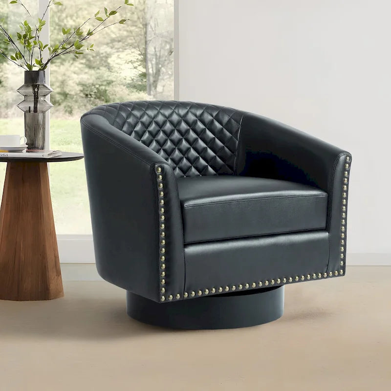 Fauteuil pivotant moderne en similicuir avec clous décoratifs