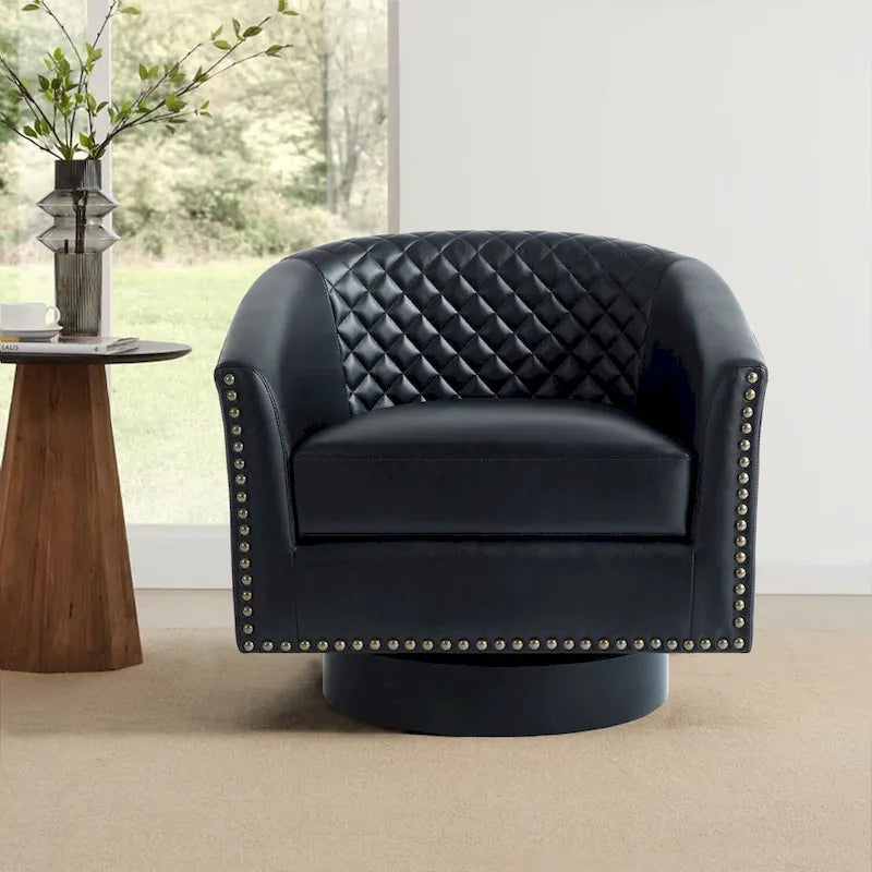 Fauteuil pivotant moderne en similicuir avec clous décoratifs