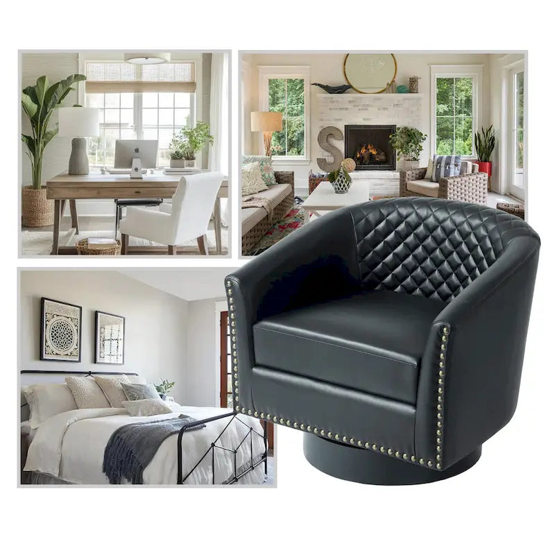 Fauteuil pivotant moderne en similicuir avec clous décoratifs