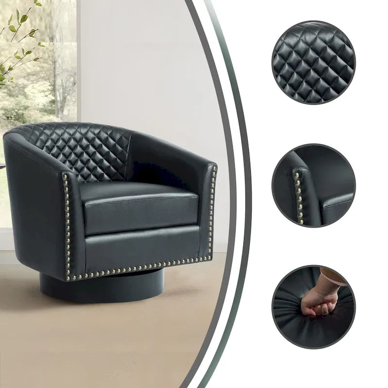 Fauteuil pivotant moderne en similicuir avec clous décoratifs