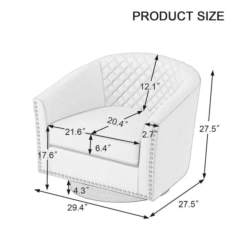 Fauteuil pivotant moderne en similicuir avec clous décoratifs