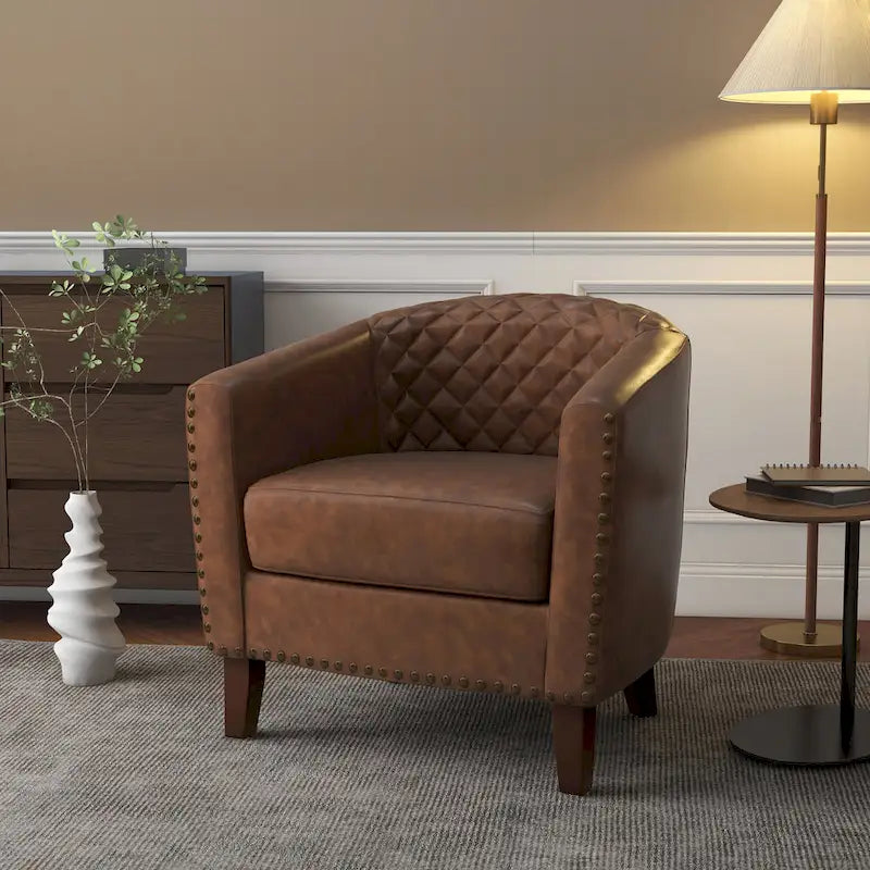 Fauteuil pivotant moderne en similicuir avec clous décoratifs