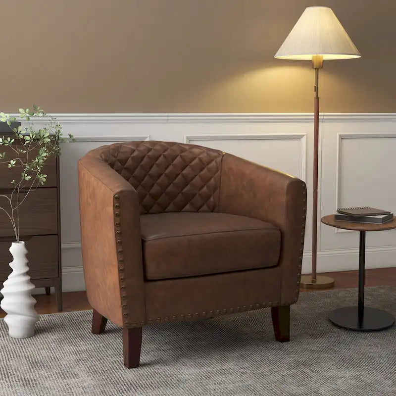 Fauteuil pivotant moderne en similicuir avec clous décoratifs