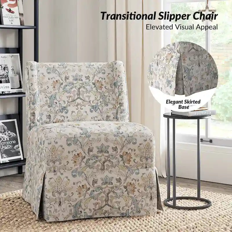 Falk Transitional Upholstered Slipper Chair with Slipcover and Solid Wood Legs Set of 2 by HULALA HOME