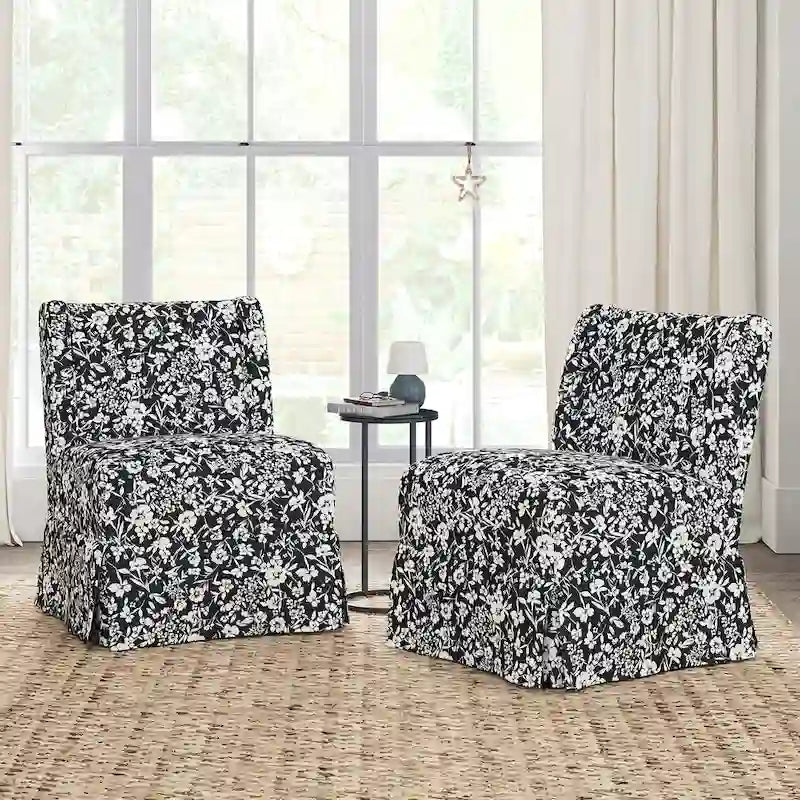 Falk Transitional Upholstered Slipper Chair with Slipcover and Solid Wood Legs Set of 2 by HULALA HOME