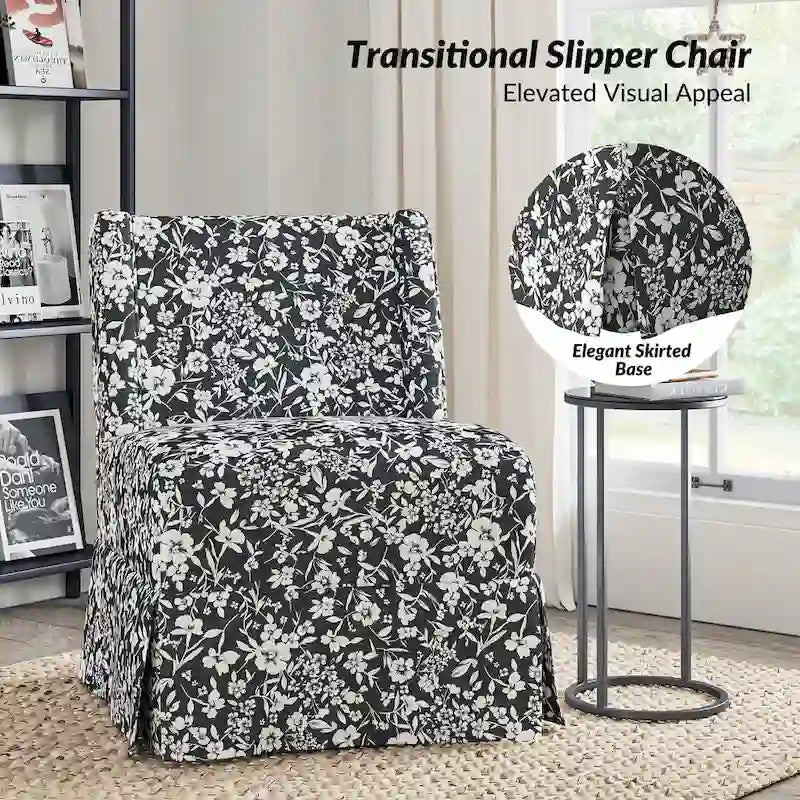 Falk Transitional Upholstered Slipper Chair with Slipcover and Solid Wood Legs Set of 2 by HULALA HOME