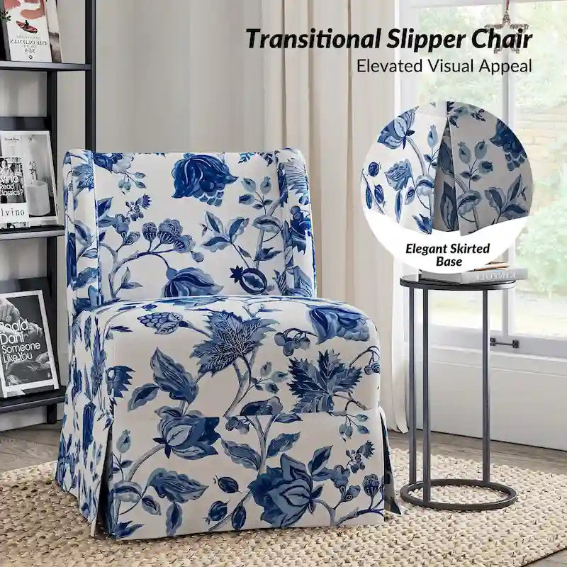 Falk Transitional Upholstered Slipper Chair with Slipcover and Solid Wood Legs Set of 2 by HULALA HOME
