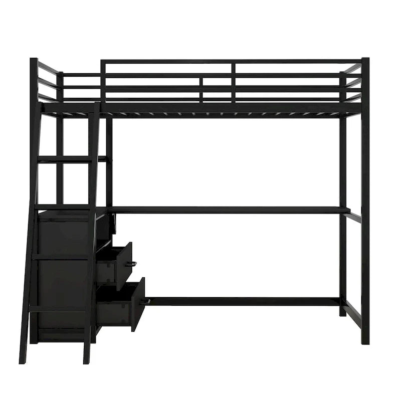 Lit mezzanine avec bureau et étagères
