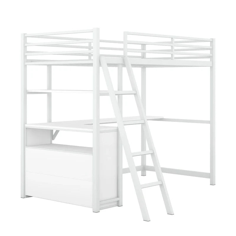 Lit mezzanine avec bureau et étagères