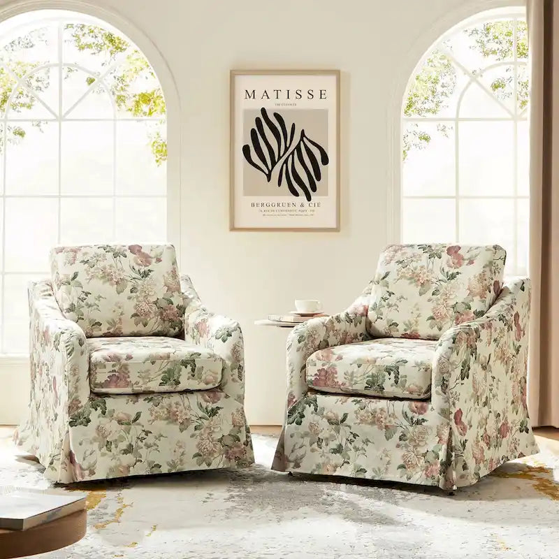 Alois Floral Slipcover Swivel Accent Chair with Removable Cushion Set of 2 by HULALA HOME