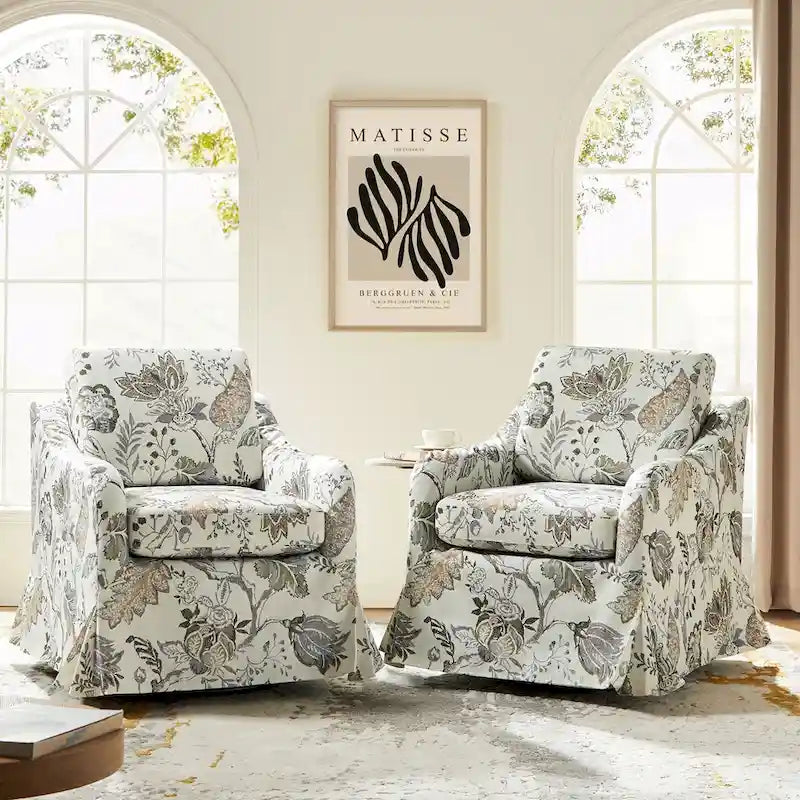 Alois Floral Slipcover Swivel Accent Chair with Removable Cushion Set of 2 by HULALA HOME