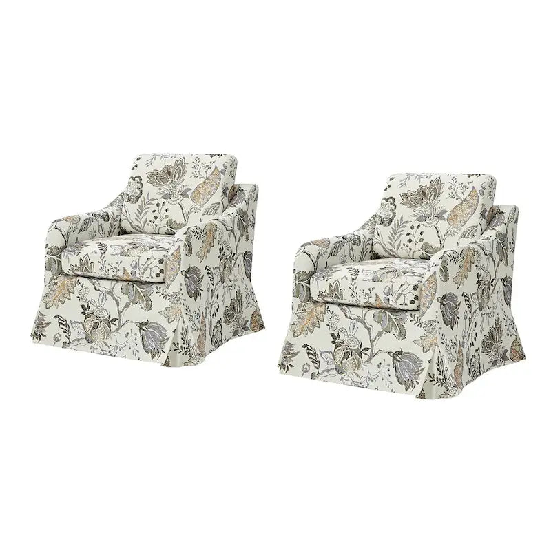Alois Floral Slipcover Swivel Accent Chair with Removable Cushion Set of 2 by HULALA HOME