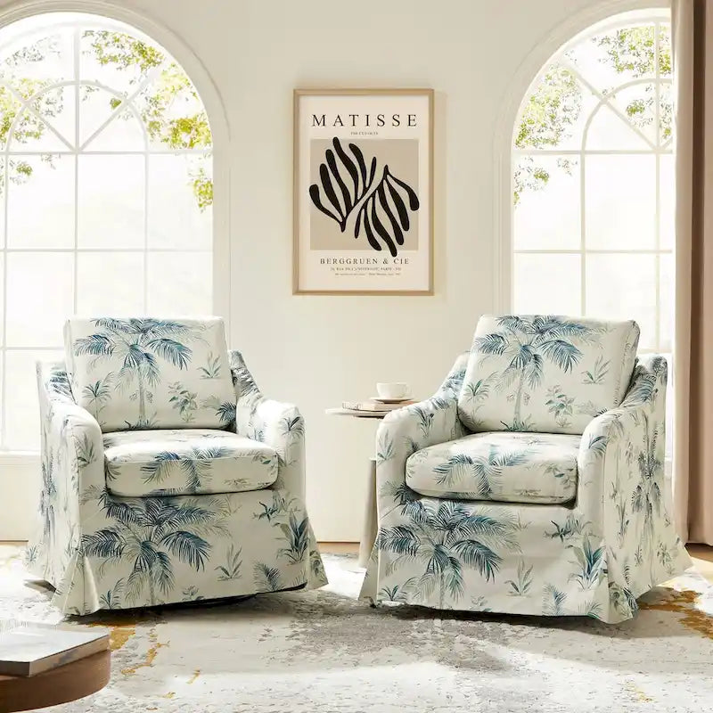 Alois Floral Slipcover Swivel Accent Chair with Removable Cushion Set of 2 by HULALA HOME