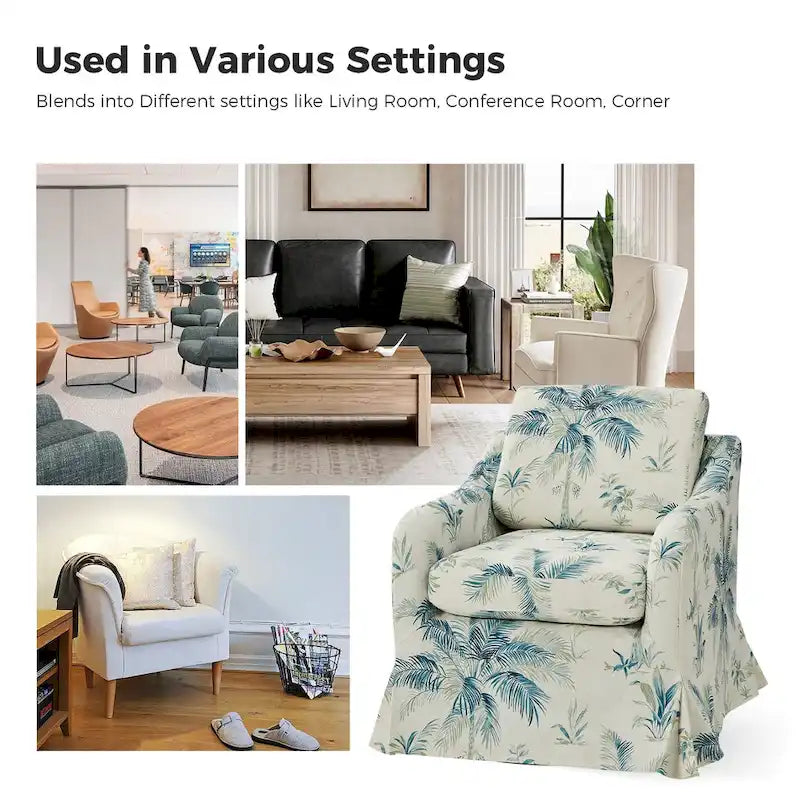 Alois Floral Slipcover Swivel Accent Chair with Removable Cushion Set of 2 by HULALA HOME