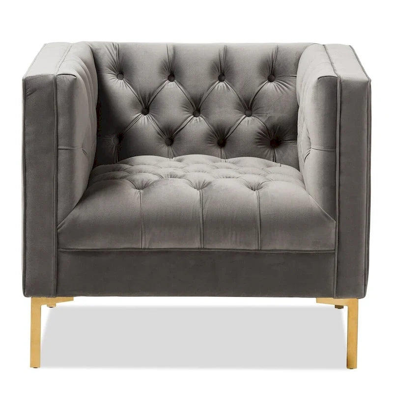 Glam Velvet and Gold Finished Lounge Chair