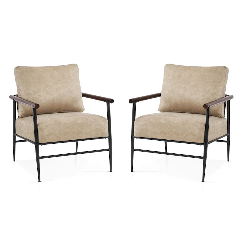 MCombo Set of 2 Modern Accent Chairs, Armchair with Upholstered Cushion, Leathaire Fabric Lounge Chairs for Living Room 4748
