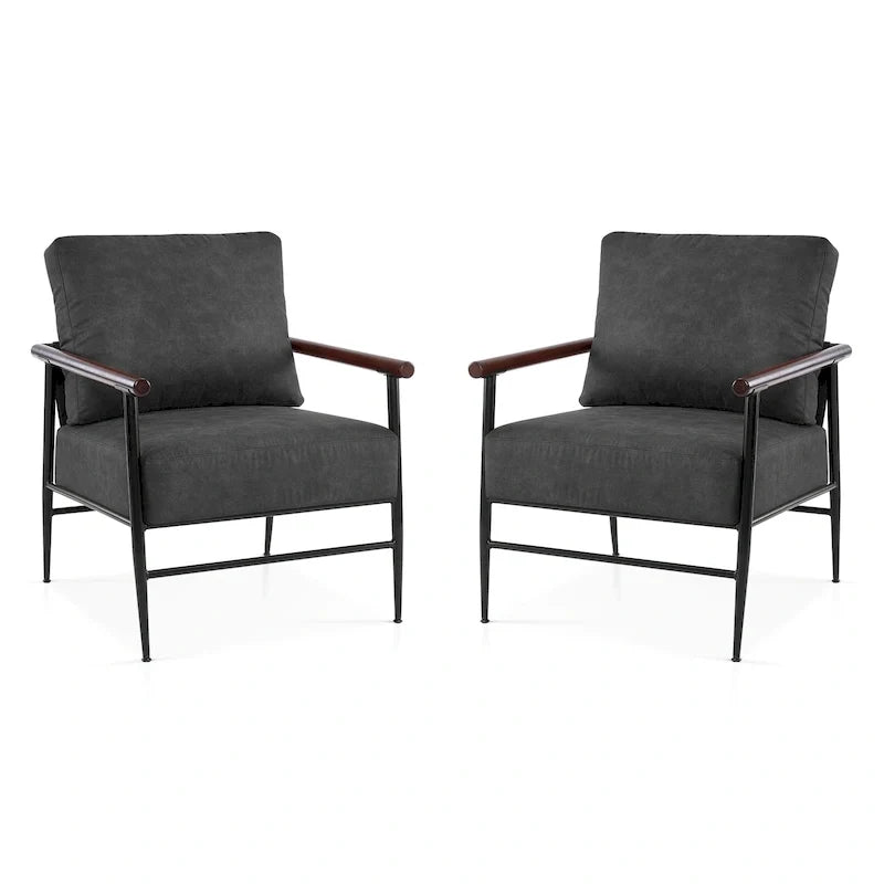 MCombo Set of 2 Modern Accent Chairs, Armchair with Upholstered Cushion, Leathaire Fabric Lounge Chairs for Living Room 4748