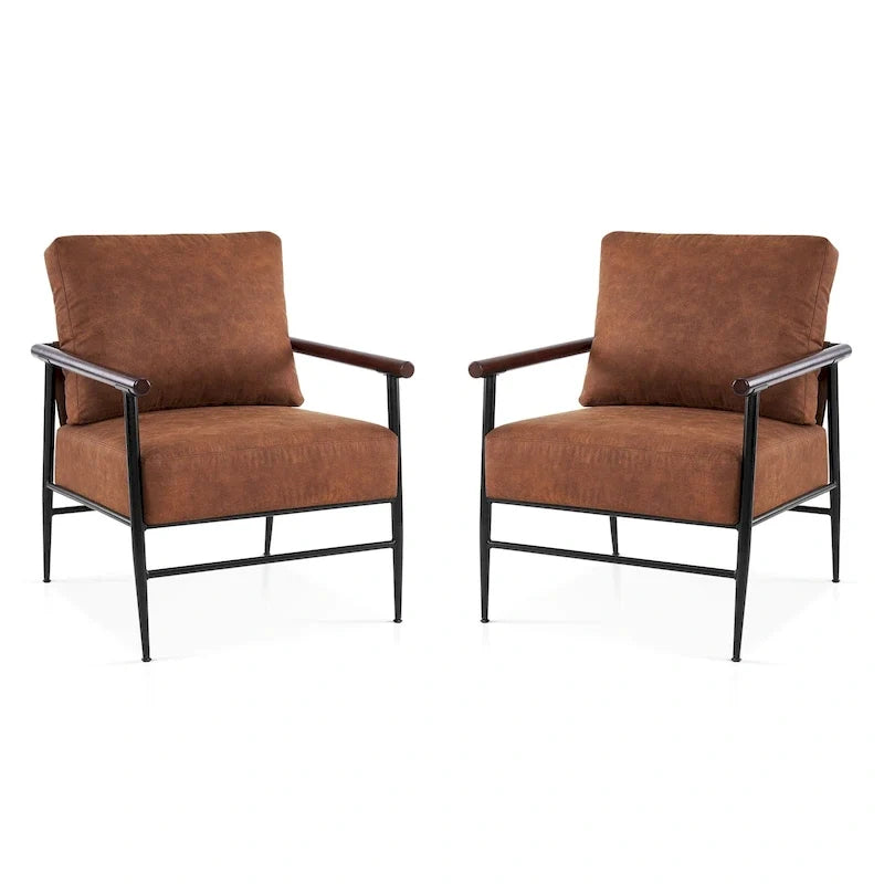 MCombo Set of 2 Modern Accent Chairs, Armchair with Upholstered Cushion, Leathaire Fabric Lounge Chairs for Living Room 4748