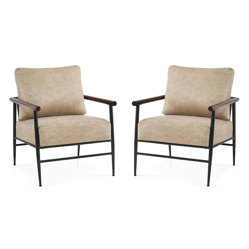MCombo Set of 2 Modern Accent Chairs, Armchair with Upholstered Cushion, Leathaire Fabric Lounge Chairs for Living Room 4748