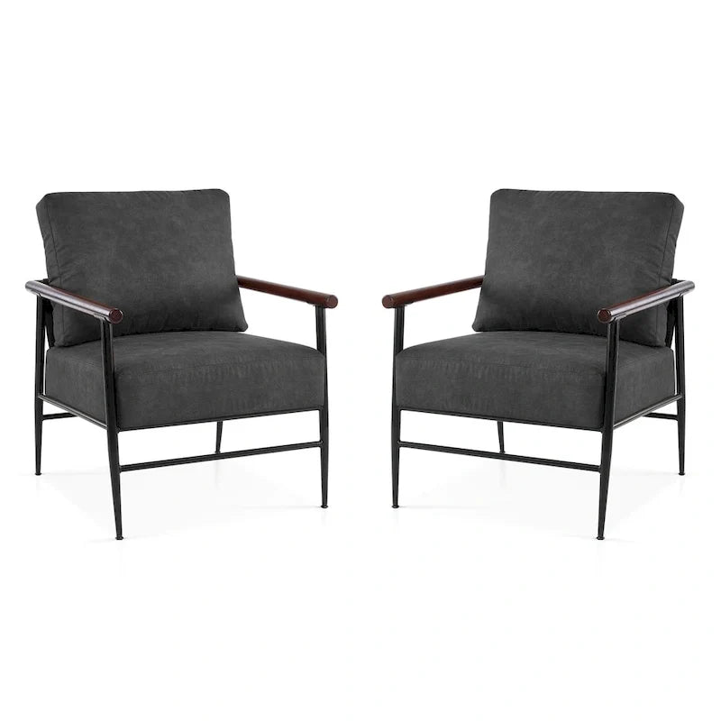 MCombo Set of 2 Modern Accent Chairs, Armchair with Upholstered Cushion, Leathaire Fabric Lounge Chairs for Living Room 4748