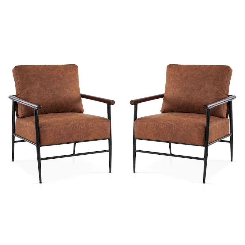 MCombo Set of 2 Modern Accent Chairs, Armchair with Upholstered Cushion, Leathaire Fabric Lounge Chairs for Living Room 4748