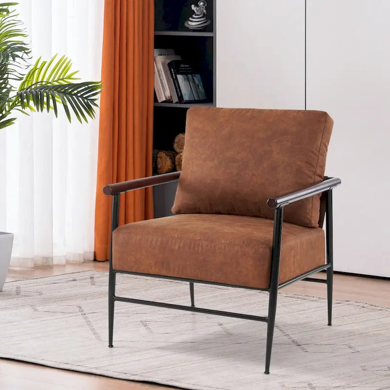 MCombo Set of 2 Modern Accent Chairs, Armchair with Upholstered Cushion, Leathaire Fabric Lounge Chairs for Living Room 4748