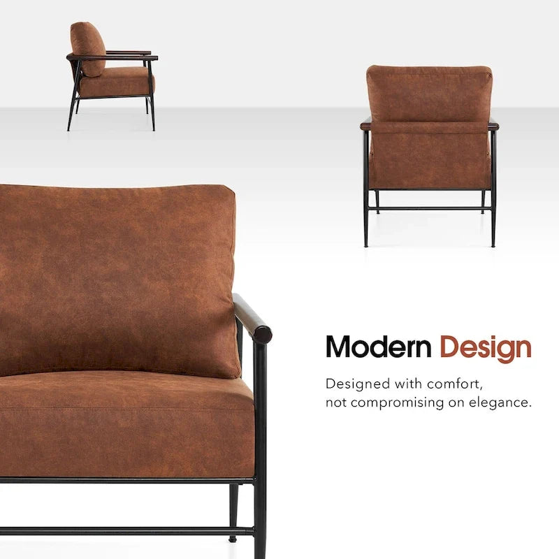 MCombo Set of 2 Modern Accent Chairs, Armchair with Upholstered Cushion, Leathaire Fabric Lounge Chairs for Living Room 4748