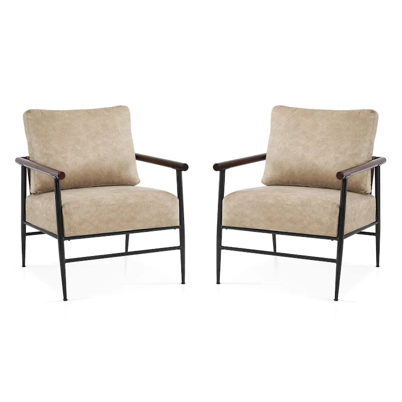 MCombo Set of 2 Modern Accent Chairs, Armchair with Upholstered Cushion, Leathaire Fabric Lounge Chairs for Living Room 4748