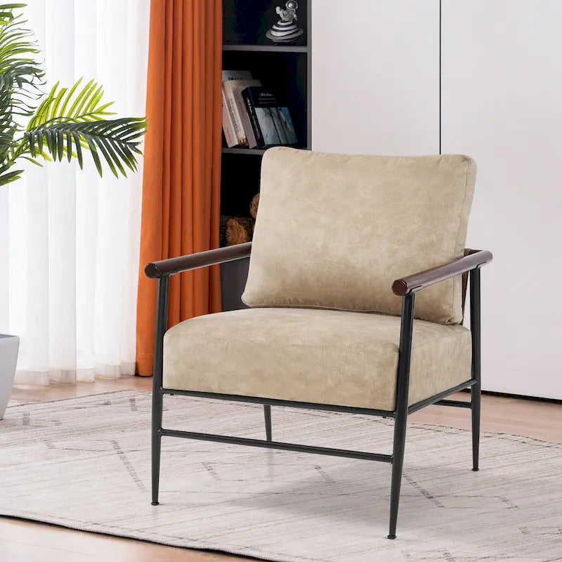 MCombo Set of 2 Modern Accent Chairs, Armchair with Upholstered Cushion, Leathaire Fabric Lounge Chairs for Living Room 4748