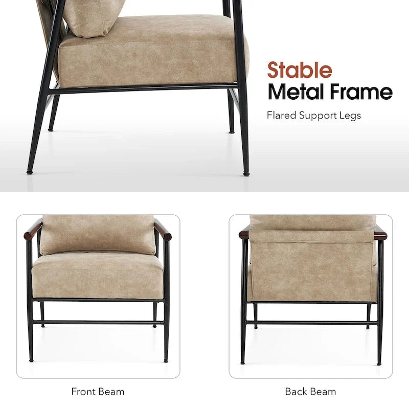 MCombo Set of 2 Modern Accent Chairs, Armchair with Upholstered Cushion, Leathaire Fabric Lounge Chairs for Living Room 4748
