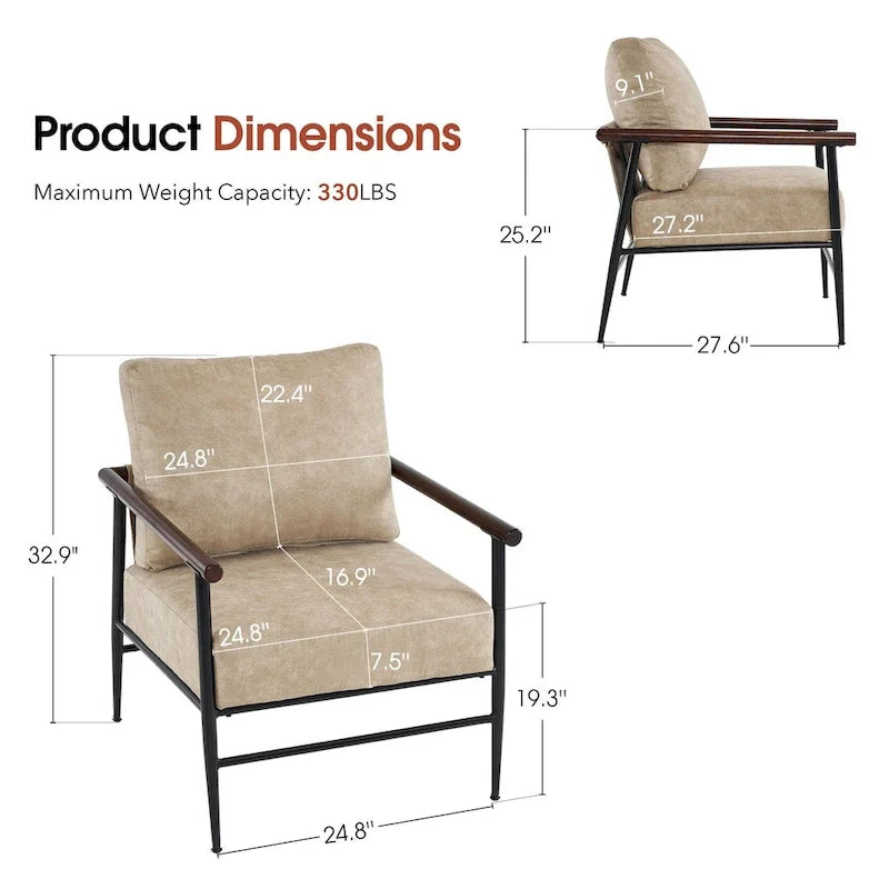 MCombo Set of 2 Modern Accent Chairs, Armchair with Upholstered Cushion, Leathaire Fabric Lounge Chairs for Living Room 4748