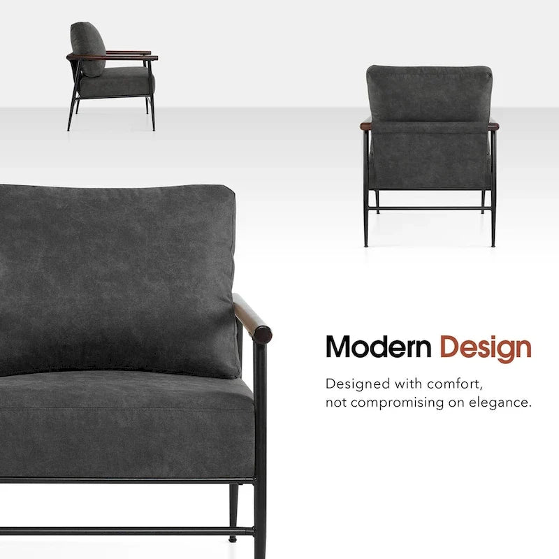MCombo Set of 2 Modern Accent Chairs, Armchair with Upholstered Cushion, Leathaire Fabric Lounge Chairs for Living Room 4748