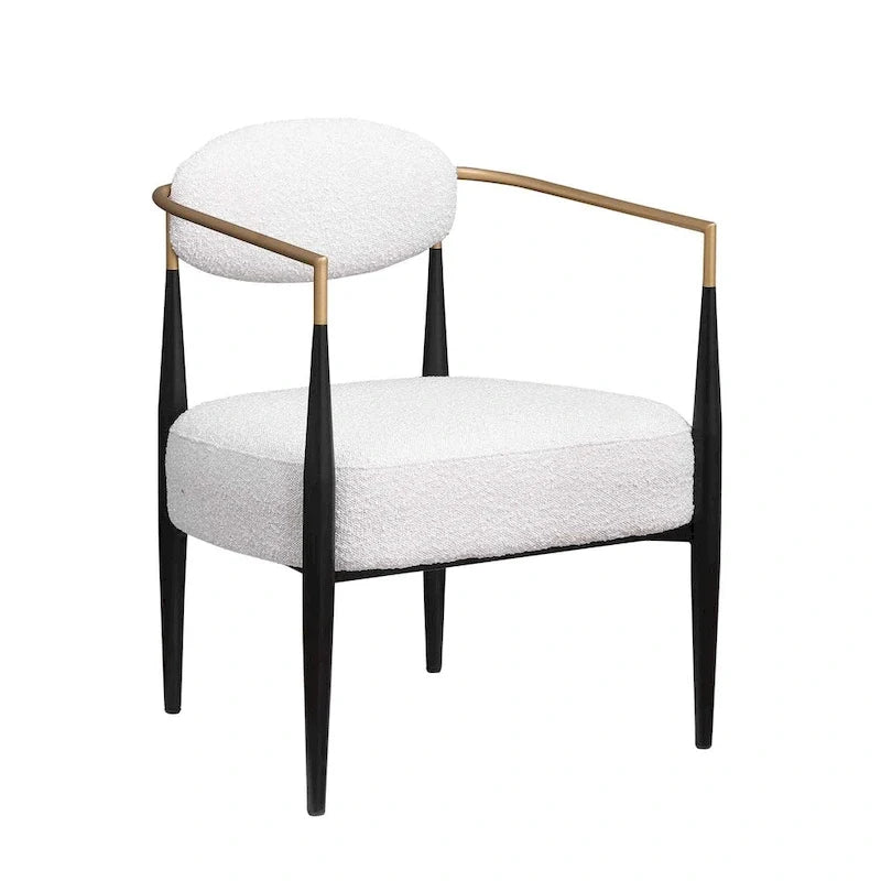 Boucle Dining Chair Living Room Chair with Thickened Plush Seat Cushion and Sleek Metal Frame