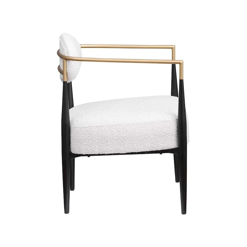 Boucle Dining Chair Living Room Chair with Thickened Plush Seat Cushion and Sleek Metal Frame