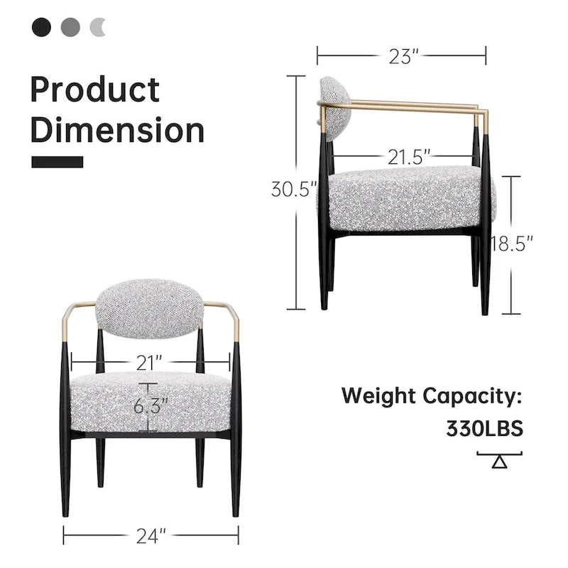 Boucle Dining Chair Living Room Chair with Thickened Plush Seat Cushion and Sleek Metal Frame
