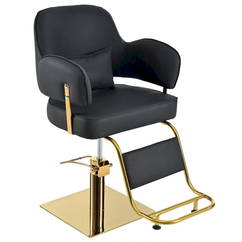 Leather Swivel Barber Chairs in Black Ergonomic Armrest Salon Chair with Heavy-Duty Hydraulic Pump Adjustable