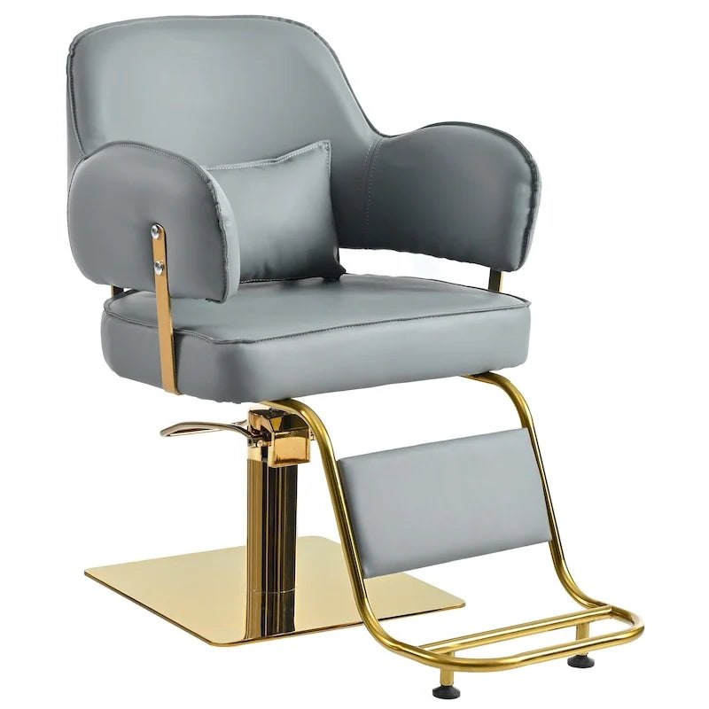 Leather Swivel Barber Chairs in Black Ergonomic Armrest Salon Chair with Heavy-Duty Hydraulic Pump Adjustable