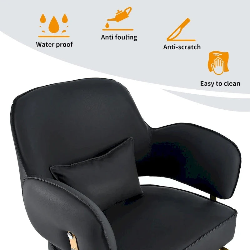 Leather Swivel Barber Chairs in Black Ergonomic Armrest Salon Chair with Heavy-Duty Hydraulic Pump Adjustable