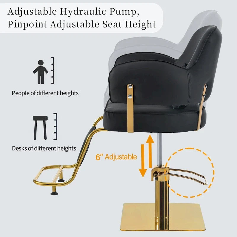 Leather Swivel Barber Chairs in Black Ergonomic Armrest Salon Chair with Heavy-Duty Hydraulic Pump Adjustable