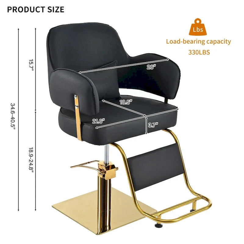 Leather Swivel Barber Chairs in Black Ergonomic Armrest Salon Chair with Heavy-Duty Hydraulic Pump Adjustable